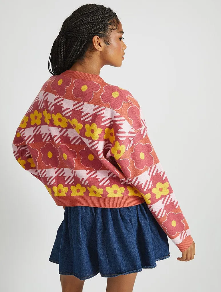 Houndstooth Flower Knitted Cardigan sold by Skinnydip London product image thumbnail 4