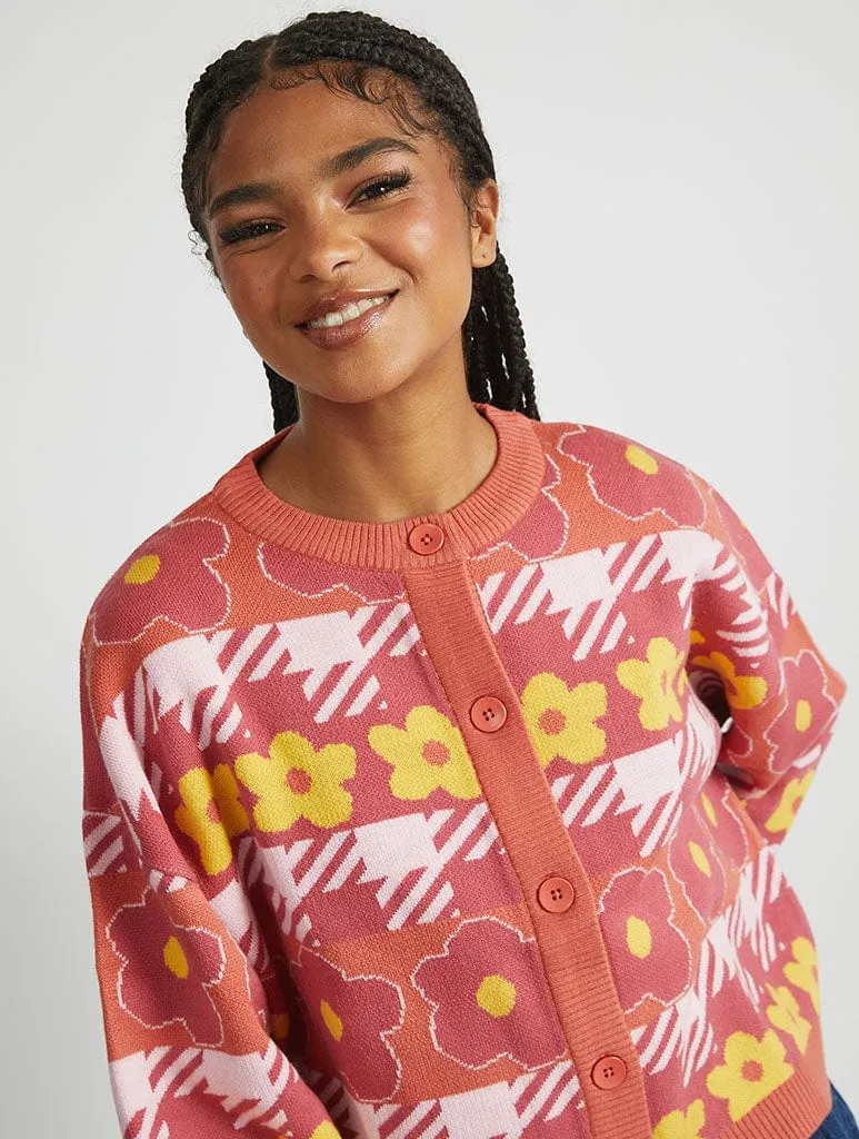 Houndstooth Flower Knitted Cardigan sold by Skinnydip London product image thumbnail 3