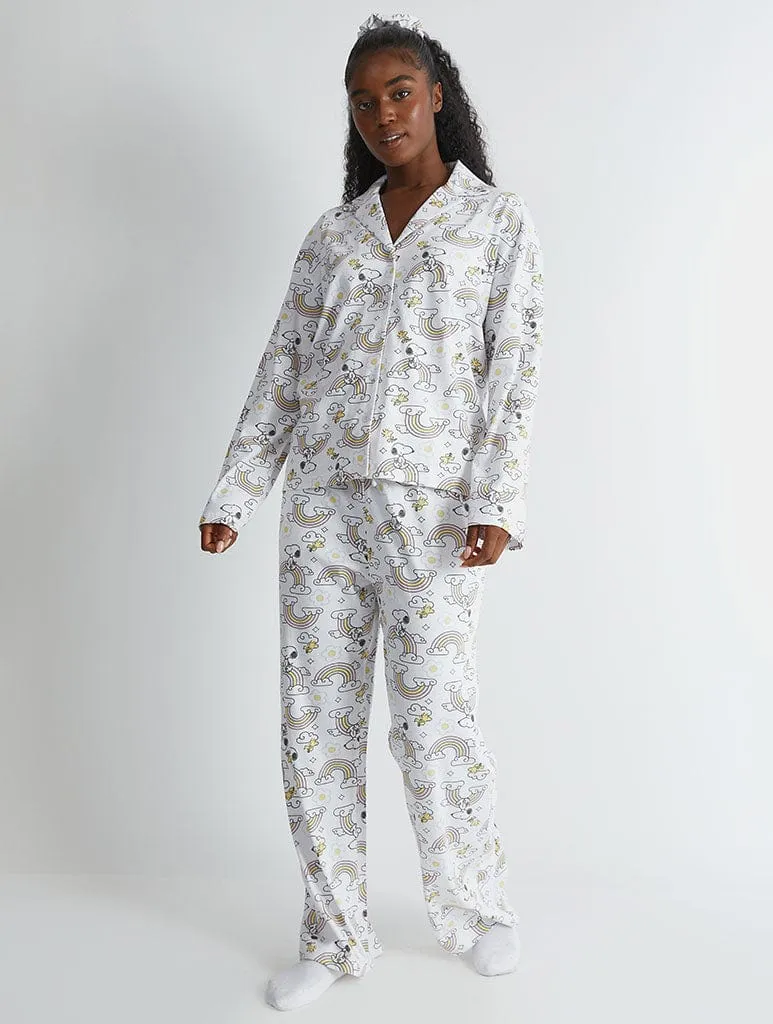 Peanuts x Skinnydip Snoopy Rainbow Print Pyjama Set in Ecru sold by Skinnydip London product image thumbnail 3