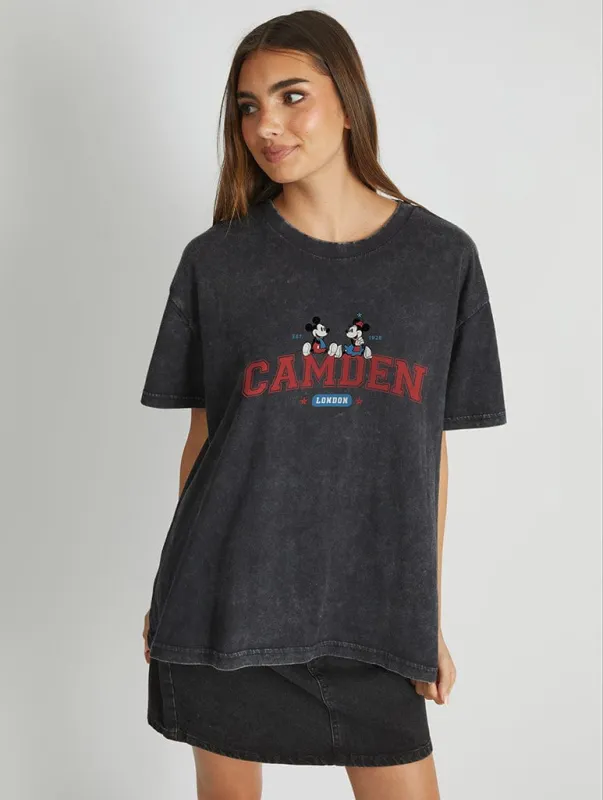 Disney Varsity Mickey London T-Shirt In Acid Wash sold by Skinnydip London