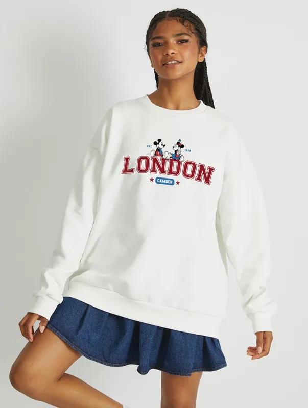 Disney Varsity Mickey London Sweatshirt In White sold by Skinnydip London