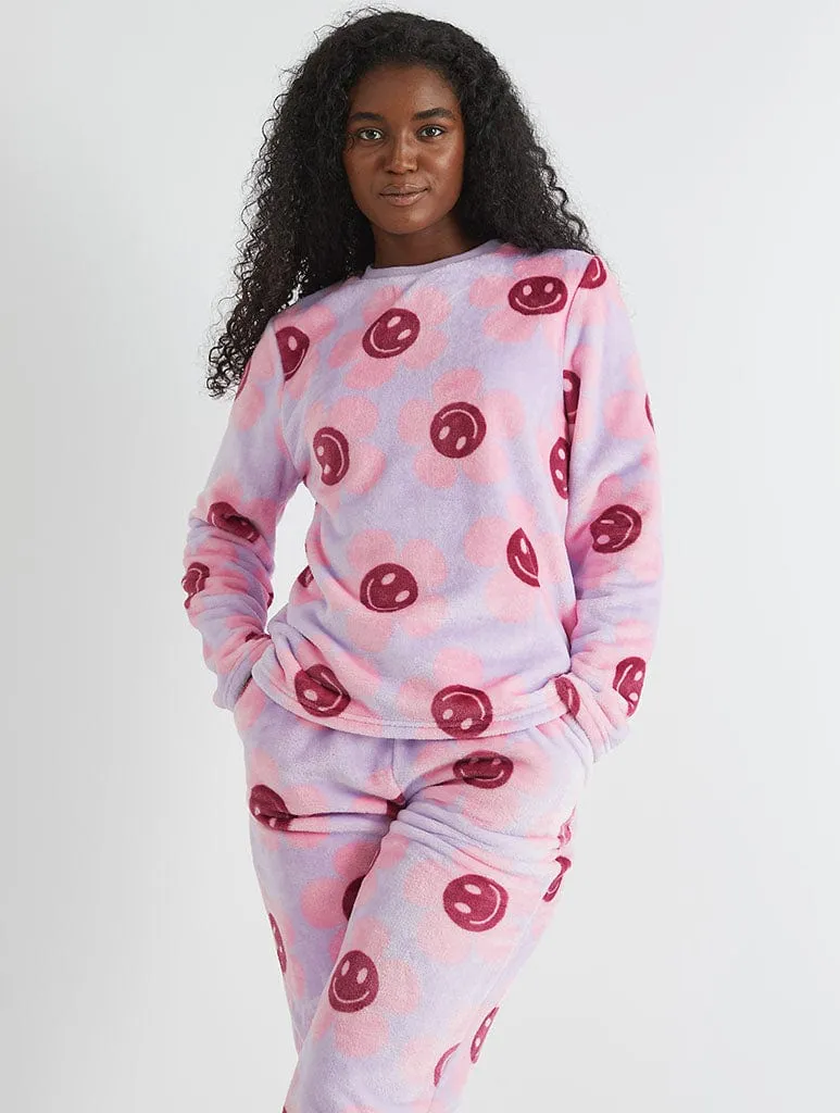 Happy Flower Lilac Twosie Fleece Pyjama Set sold by Skinnydip London