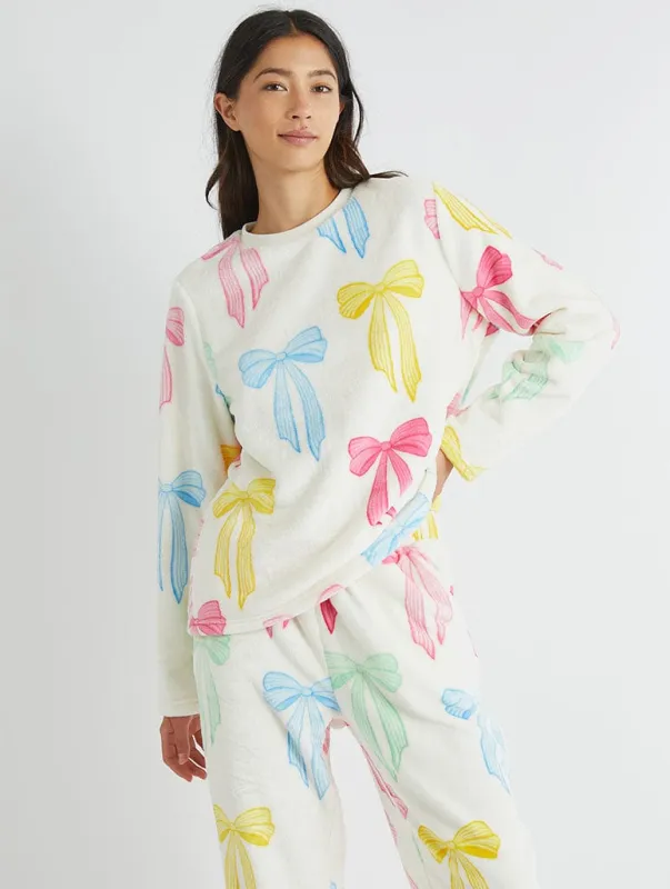 Multicolour Bow Twosie Fleece Pyjama Set sold by Skinnydip London