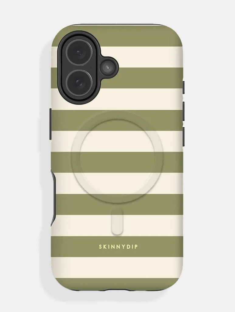 Green and Cream Stripe MagSafe Ultra Protective iPhone Case sold by Skinnydip London