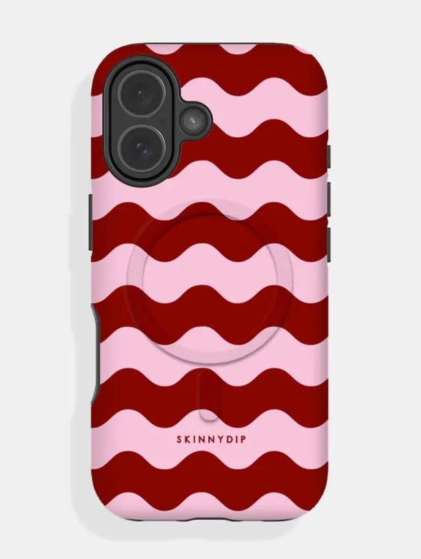 Pink and Burgundy Wavey Lines MagSafe Ultra Protective iPhone Case sold by Skinnydip London