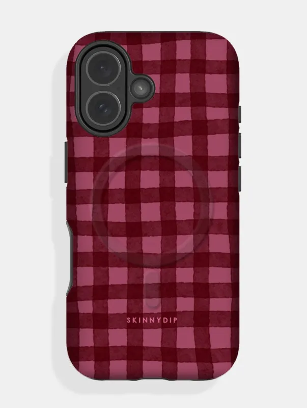 Burgundy Gingham MagSafe Ultra Protective iPhone Case sold by Skinnydip London