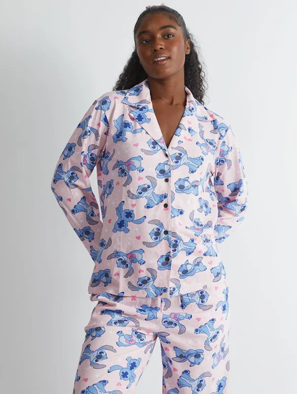 Disney Stitch Pyjama Set in Pink sold by Skinnydip London