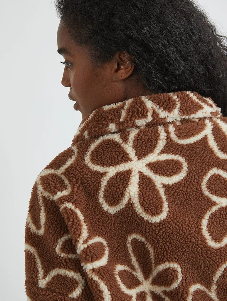 Doodle Flower Borg Jacket in Brown sold by Skinnydip London product image thumbnail 4
