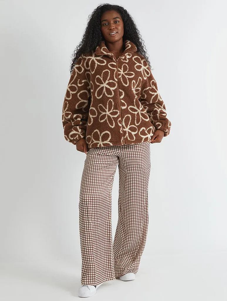 Doodle Flower Borg Jacket in Brown sold by Skinnydip London product image thumbnail 5