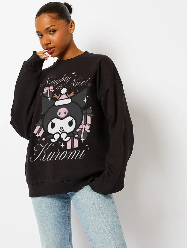 Hello Kitty x Skinnydip Kuromi Naughty or Nice Sweatshirt in Black sold by Skinnydip London