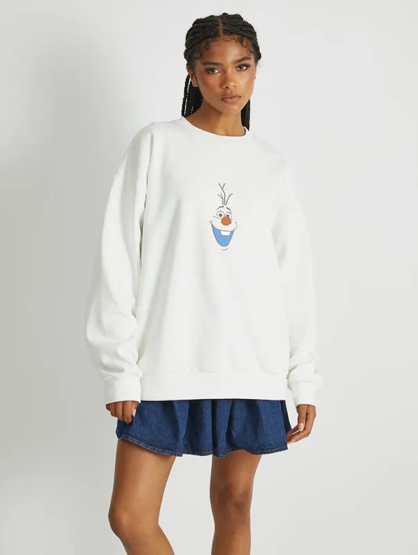 Disney Olaf's Face Sweatshirt In White sold by Skinnydip London