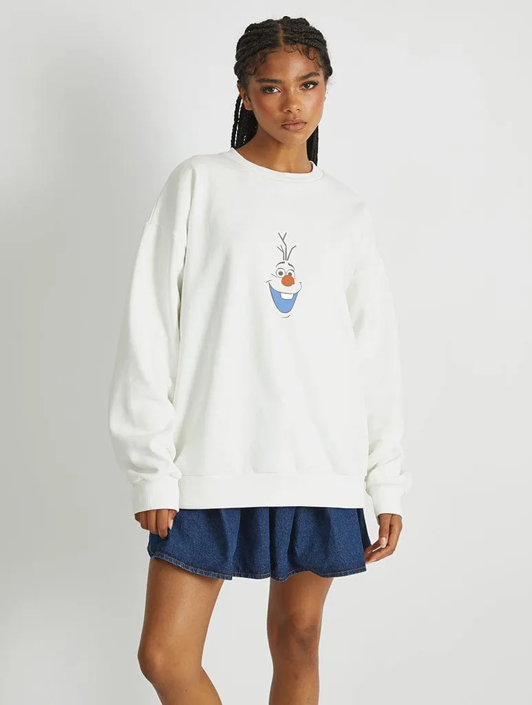 Disney Olaf's Face Sweatshirt In White sold by Skinnydip London