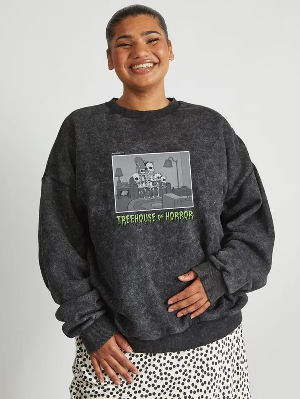 The Simpsons Treehouse of Horror III Still Sweatshirt In Acid Wash sold by Skinnydip London