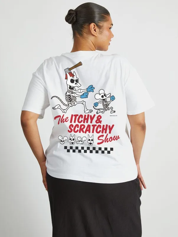 The Simpsons Halloween Itchy & Scratchy T-Shirt In White sold by Skinnydip London