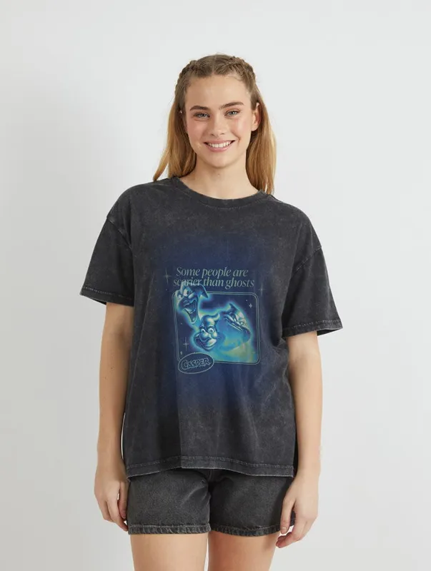 Casper x Skinnydip Scarier Than Ghosts T-Shirt In Acid Wash sold by Skinnydip London