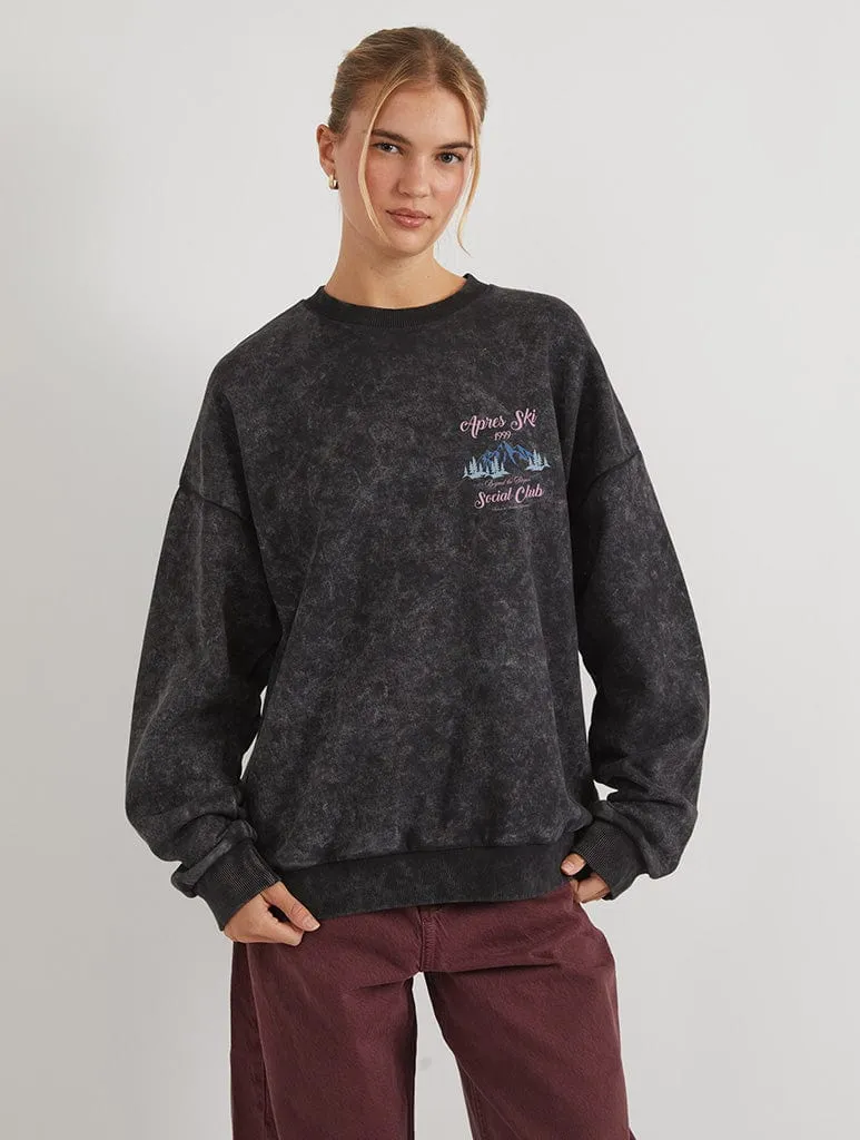 Apres Ski Social Club Sweatshirt In Acid Wash sold by Skinnydip London