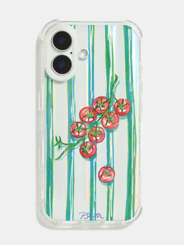 Pippa Smith Studio x Skinnydip Tomatoes On Green Stripes Shock iPhone Case made by Skinnydip London