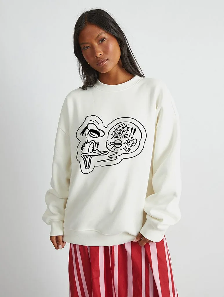 Disney Donald Duck Scribble Sweatshirt In White sold by Skinnydip London product image thumbnail 2