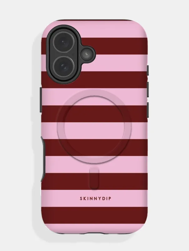 Maroon and Pink Stripes MagSafe Ultra Protective iPhone Case sold by Skinnydip London