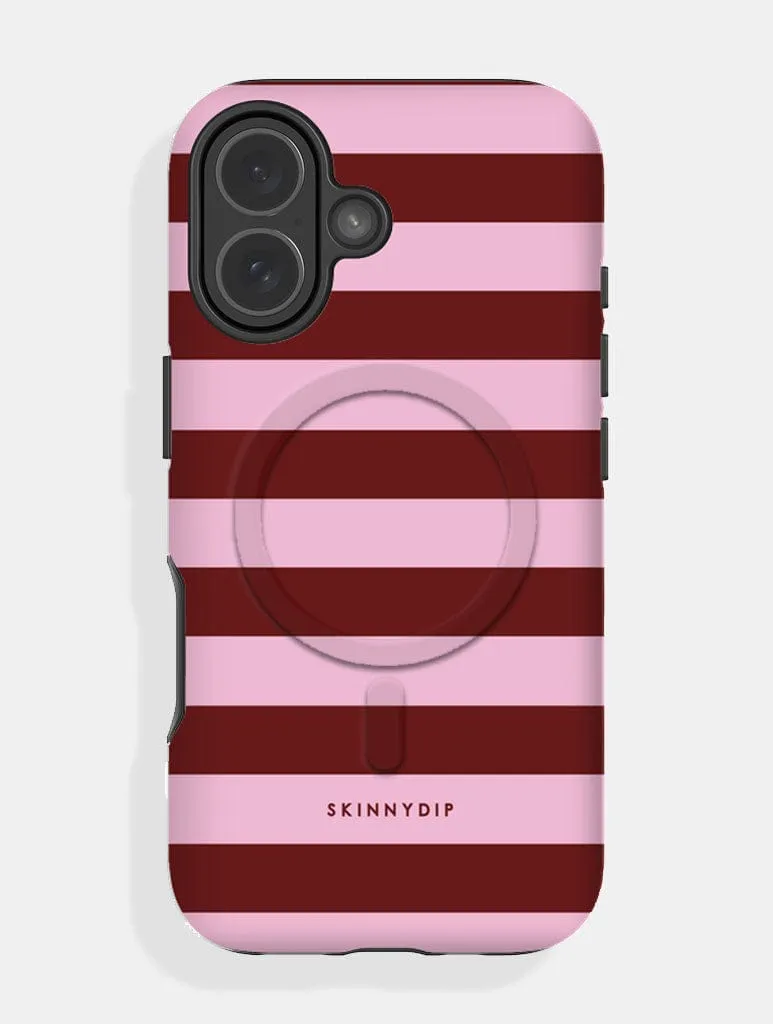 Maroon and Pink Stripes Magsafe Ultra Protective iPhone Case sold by Skinnydip London