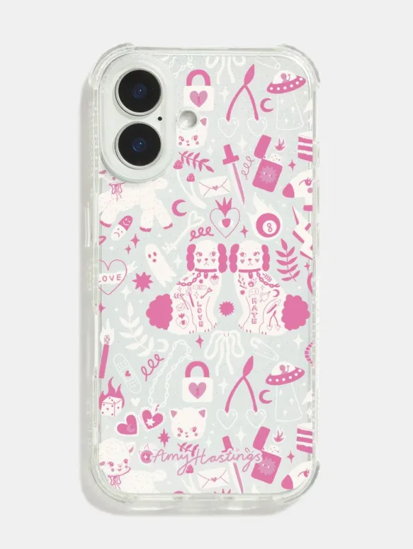 Amy Hastings x Skinnydip Pink Doodles Shock iPhone Case made by Skinnydip London
