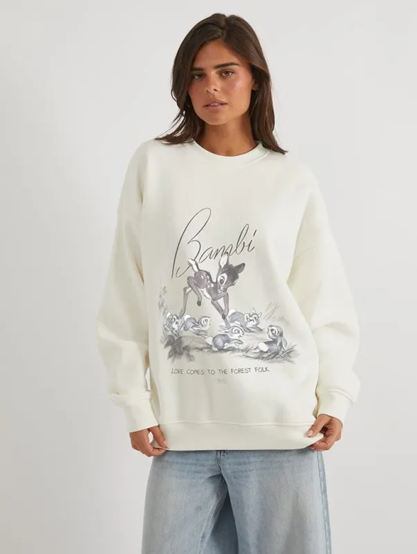 Disney Bambi Love Comes To The Forest Folk Sweatshirt In White sold by Skinnydip London
