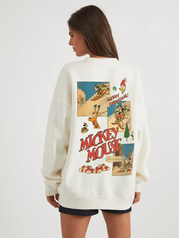 Disney Mickey Vintage Ski Poster Sweatshirt In White sold by Skinnydip London