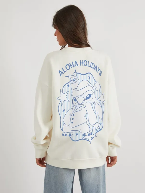 Disney Stitch Aloha Holidays Sweatshirt In White sold by Skinnydip London