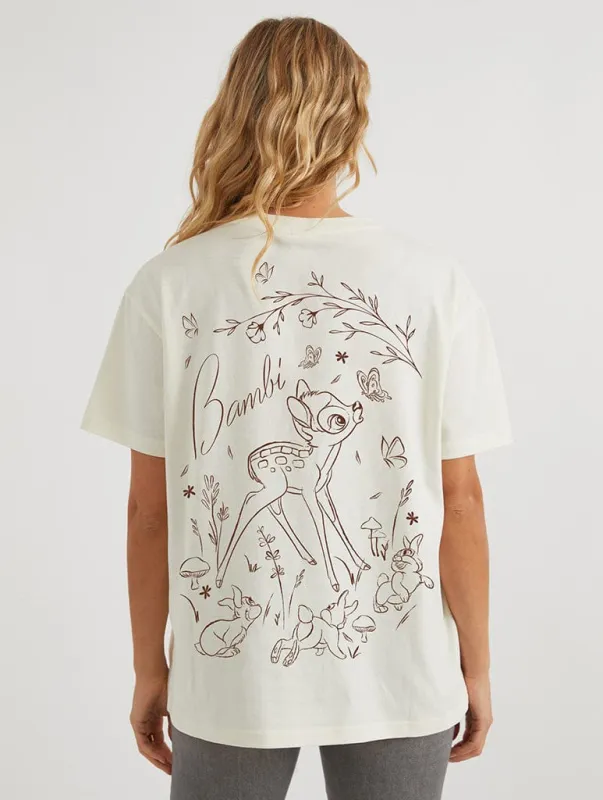 Disney Bambi Monochrome T-Shirt In White sold by Skinnydip London