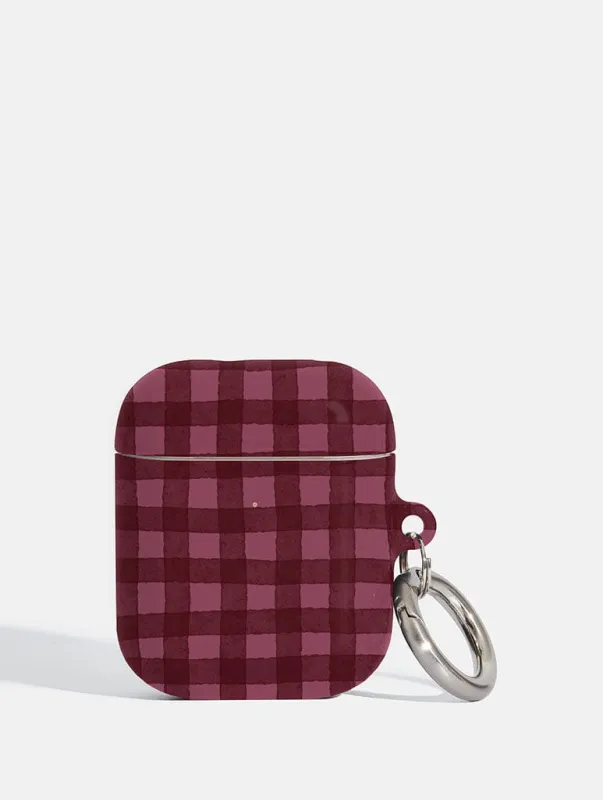 Burgundy Gingham AirPods Case made by Skinnydip London
