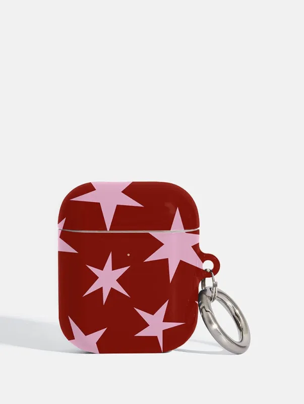 Red and Pink Ditsy Star AirPods Case sold by Skinnydip London