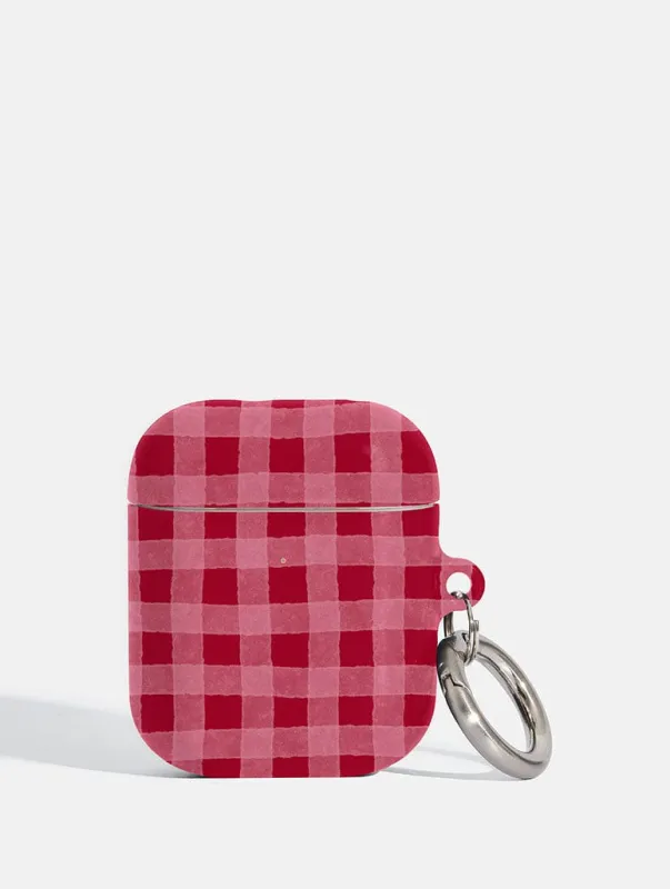 Red Pink Gingham Airpods Case sold by Skinnydip London