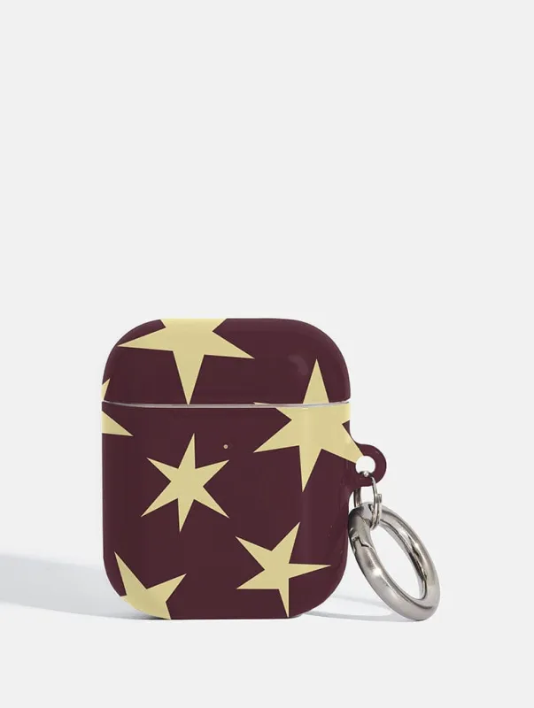 Maroon and Yellow Ditsy Star AirPods Case sold by Skinnydip London