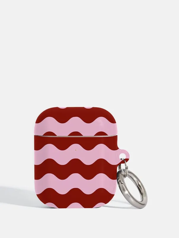 Pink and Burgundy Wavey Lines AirPods Case sold by Skinnydip London