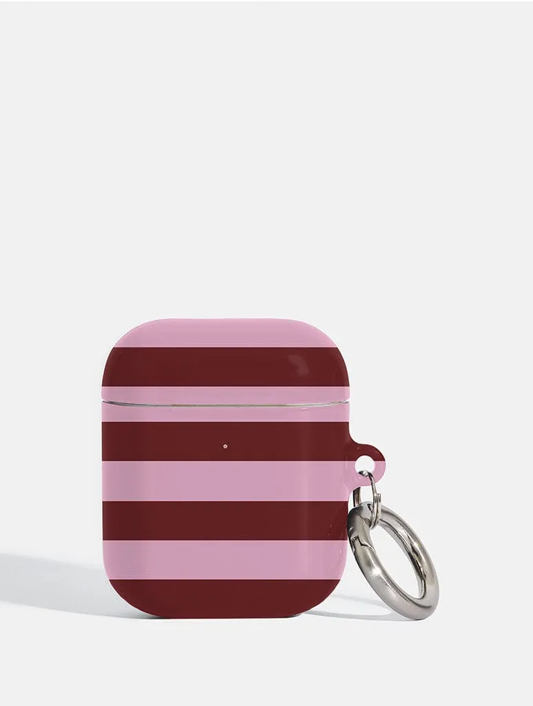 Maroon and Pink Stripes AirPods Case sold by Skinnydip London