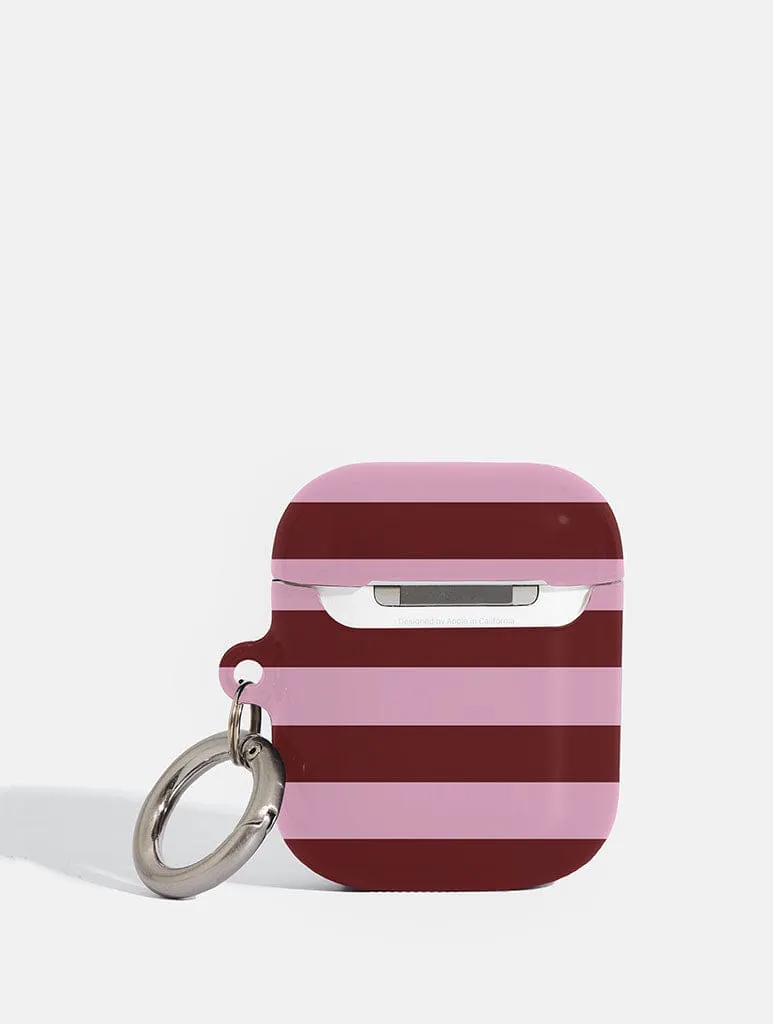 Maroon and Pink Stripes AirPods Case sold by Skinnydip London product image thumbnail 2