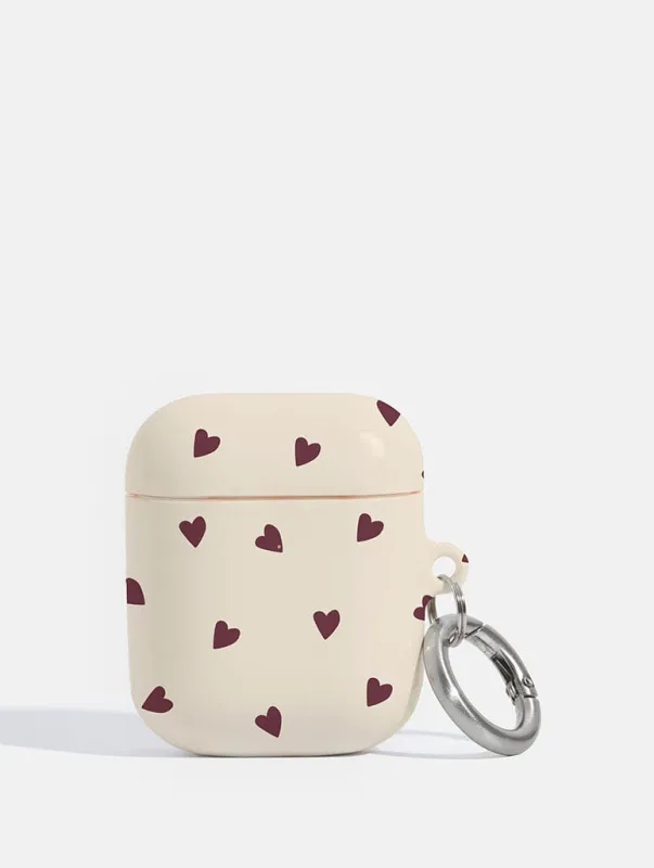 Cream and Burgundy Ditsy Hearts AirPods Case sold by Skinnydip London