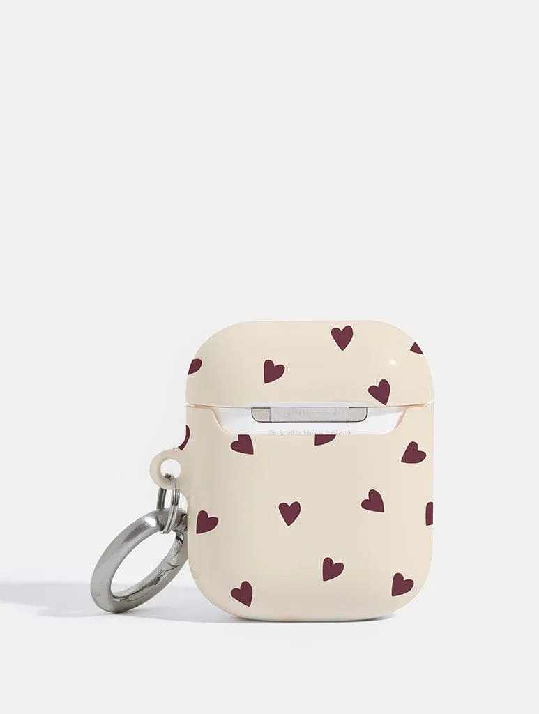 Cream and Burgundy Ditsy Hearts AirPods Case sold by Skinnydip London product image thumbnail 2
