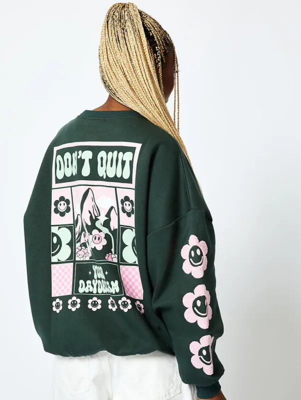 Don't Quit Your Daydream Sweatshirt in Green sold by Skinnydip London