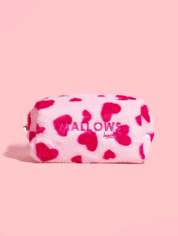 Mallows Pink Heart Fur Make Up Bag sold by Skinnydip London