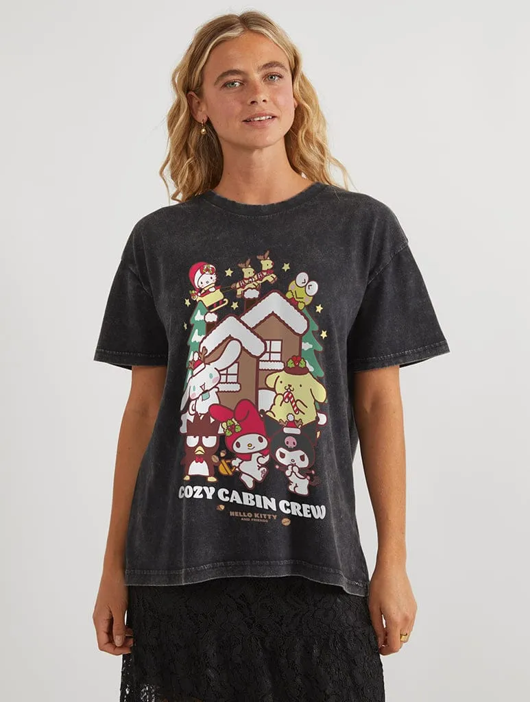Hello Kitty x Skinnydip Cosy Cabin Crew T-Shirt In Acid Wash sold by Skinnydip London