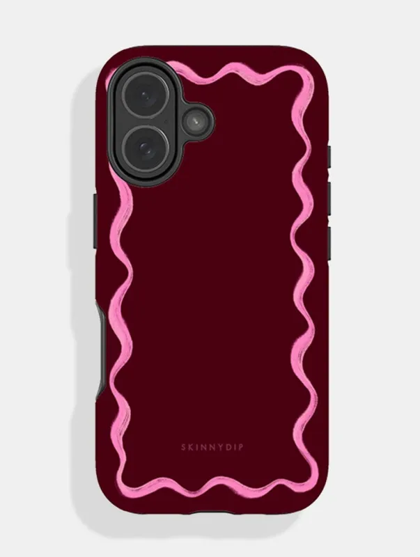 Wavy Frame Burgundy with Pink Ultra Protective iPhone Case sold by Skinnydip London