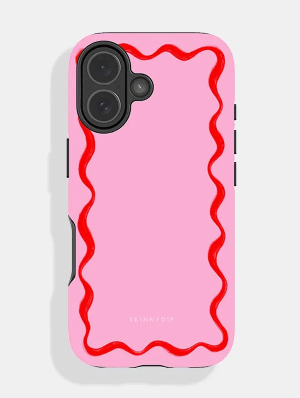Wavy Frame Pink with Red Ultra Protective iPhone Case sold by Skinnydip London