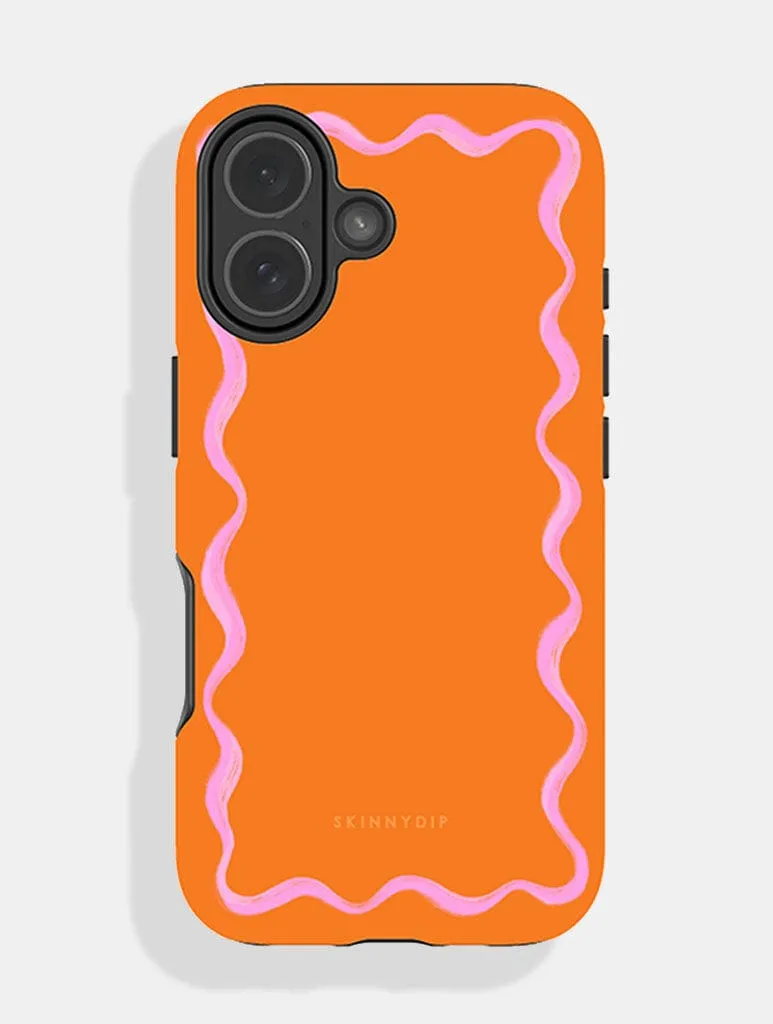 Wavy Frame Orange with Pink Ultra Protective iPhone Case sold by Skinnydip London