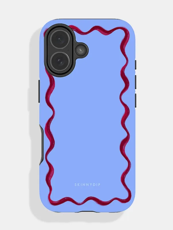 Wavy Frame Blue with Burgundy Ultra Protective iPhone Case sold by Skinnydip London