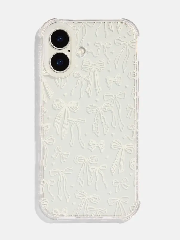White Pattern Bow Shock iPhone Case sold by Skinnydip London