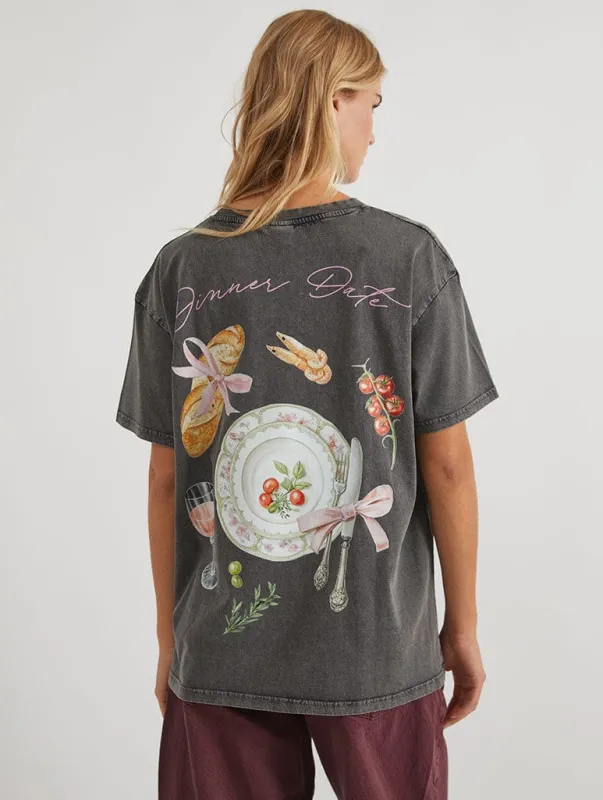 Dinner Date T-Shirt in Acid Wash sold by Skinnydip London