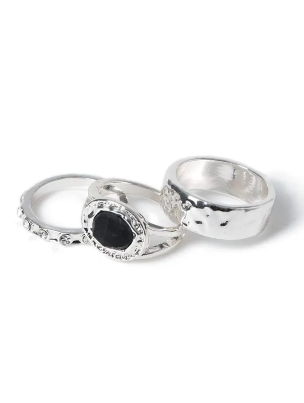 Liars & Lovers 3 Pack Silver Semi Precious Rings made by Skinnydip London