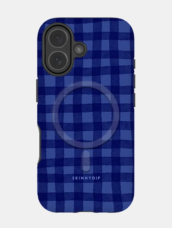 Navy Blue Gingham Magsafe iPhone Ultra Protective Case sold by Skinnydip London