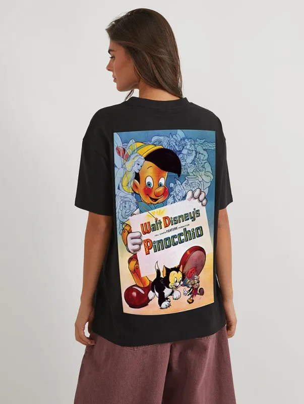 Disney Pinocchio Classic Poster T-Shirt In Black sold by Skinnydip London